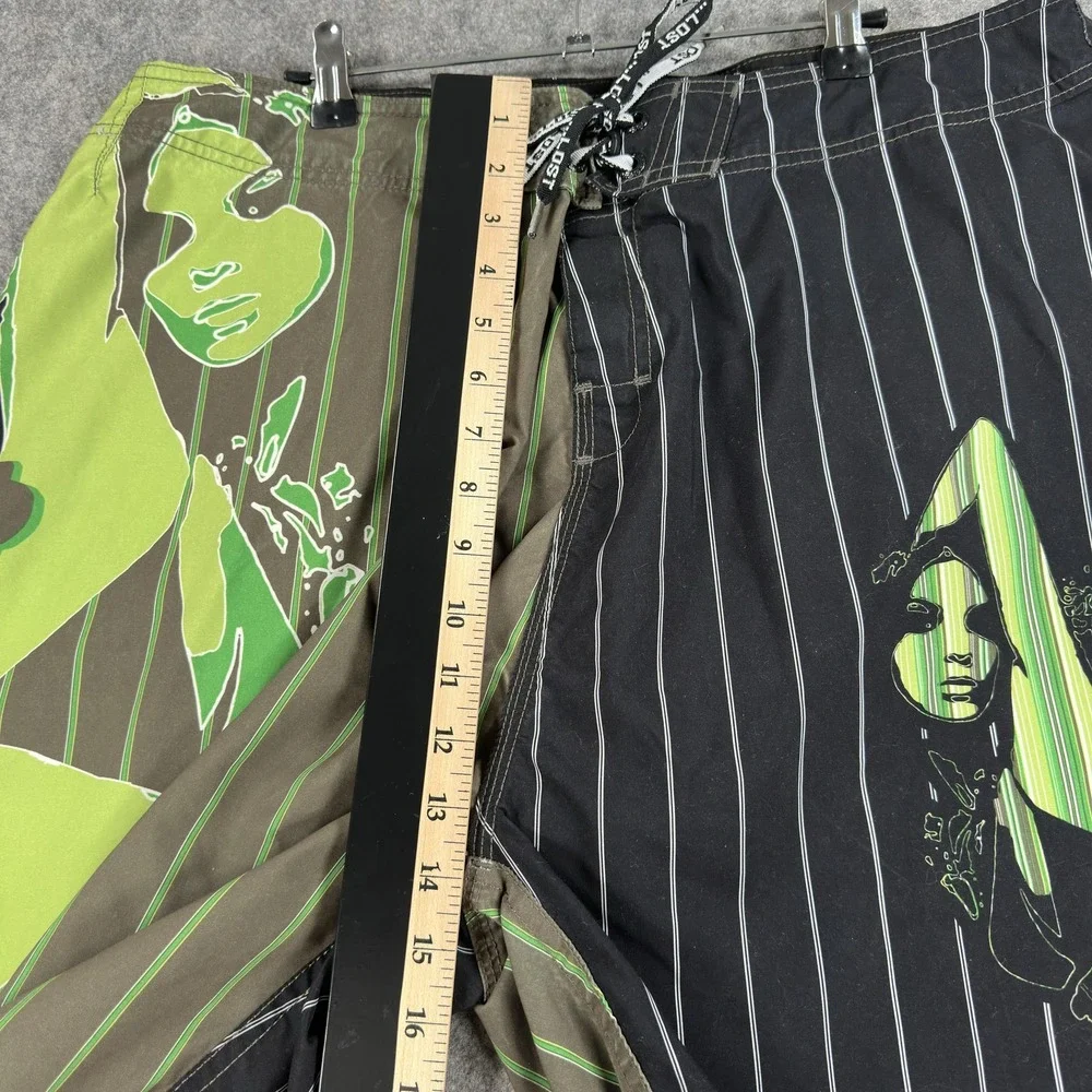 Lost Board Shorts Mens 40 Multicolor Pinstripe Girl Graphic Surf Beach Y2K